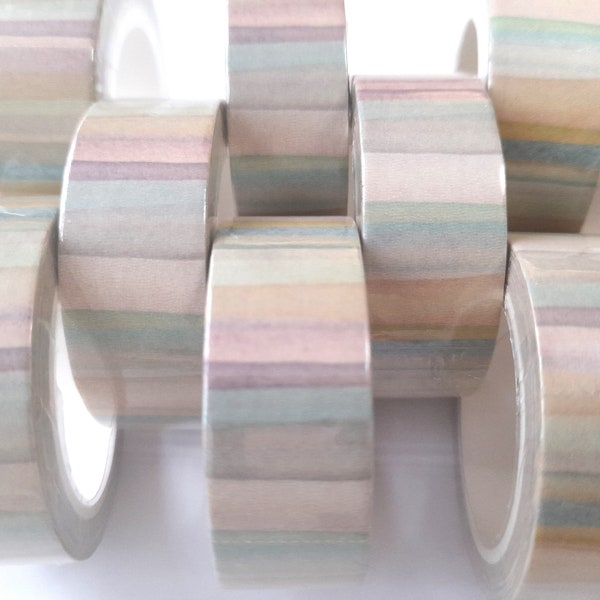 Pastell gestreiftes Washi Tape, bedrucktes Washi Tape, Washi Tape in gedeckten Farben, Washi Tape in Pastelltönen, dekoratives Klebeband für Journaling