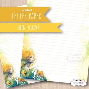 May include: Printed letter paper featuring a watercolor illustration of a mermaid with yellow hair and a yellow and blue ocean scene. The paper is lined and has the text "SIREN (YELLOW)" in a yellow banner.