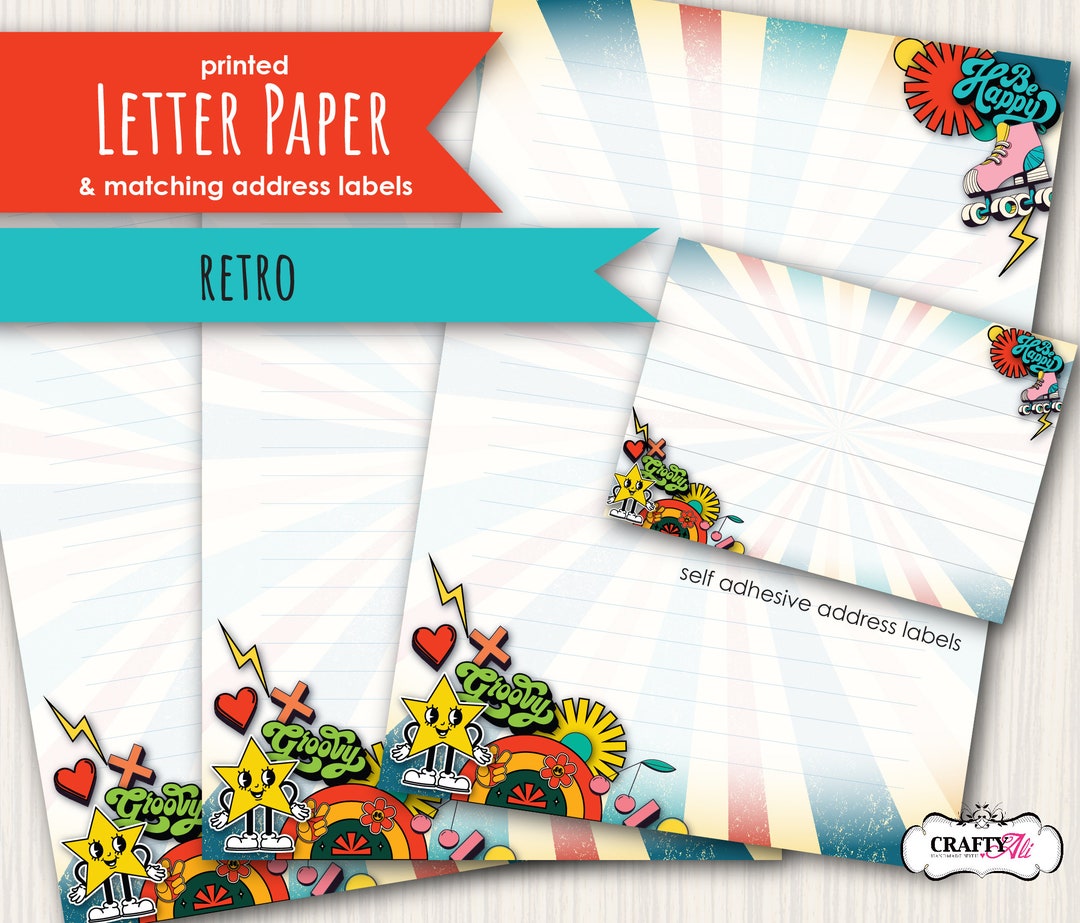 Funky Retro Printed Letter Writing Paper and Stickers Set, Notepaper ...