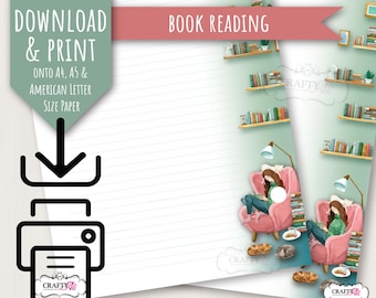 Papel para anotações imprimível para escrever cartas, leitura de livros, papel digital para escrever cartas, papel para anotações para baixar e imprimir.