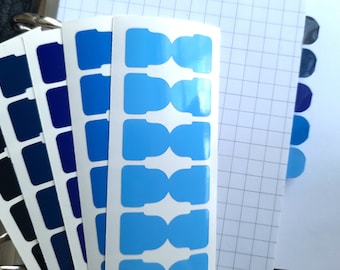 Self adhesive planner tabs in 5 shades of blue, tiny tabs, choose shape and width, divider tabs, page markers