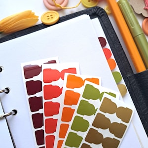 Autumn Planner Tabs in warm seasonal colours, self-adhesive tabs, tiny tabs, choose shape and width, divider tabs, page markers