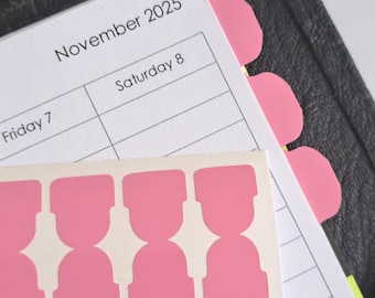 35 x Self adhesive planner tabs in soft bubble gum pink, tiny tabs, choose shape and width, divider tabs, page markers