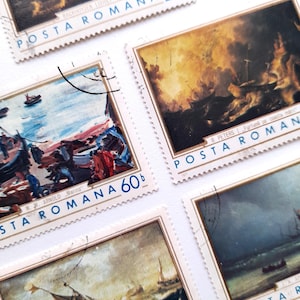 Old Stamps, Romania, 5 x 1971 Ship Paintings, commemorative stamps, stamp collecting, philately, collectible stamps