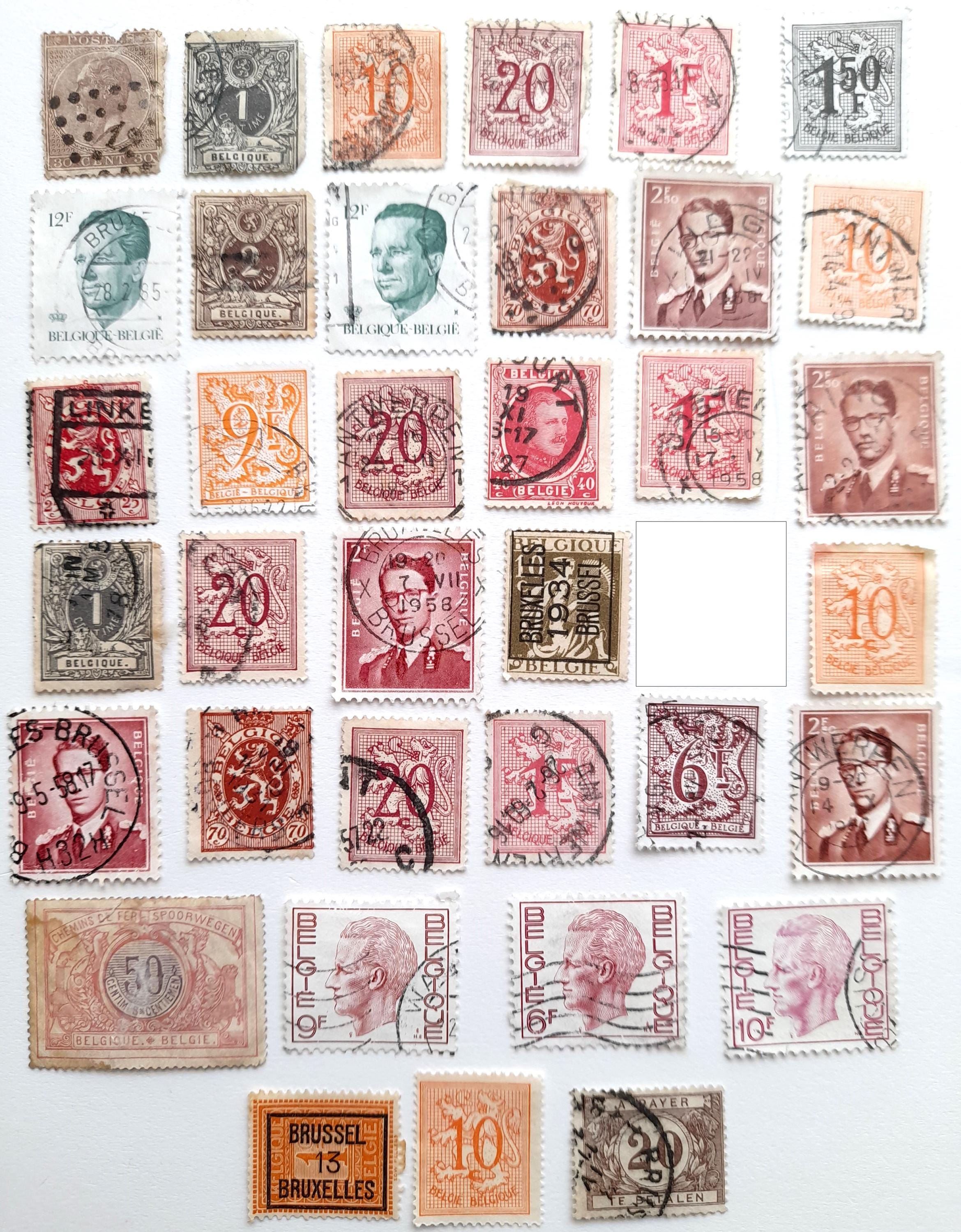 ベルギーの古い切手、1865年から1985年までのさまざまなテーマ、38枚