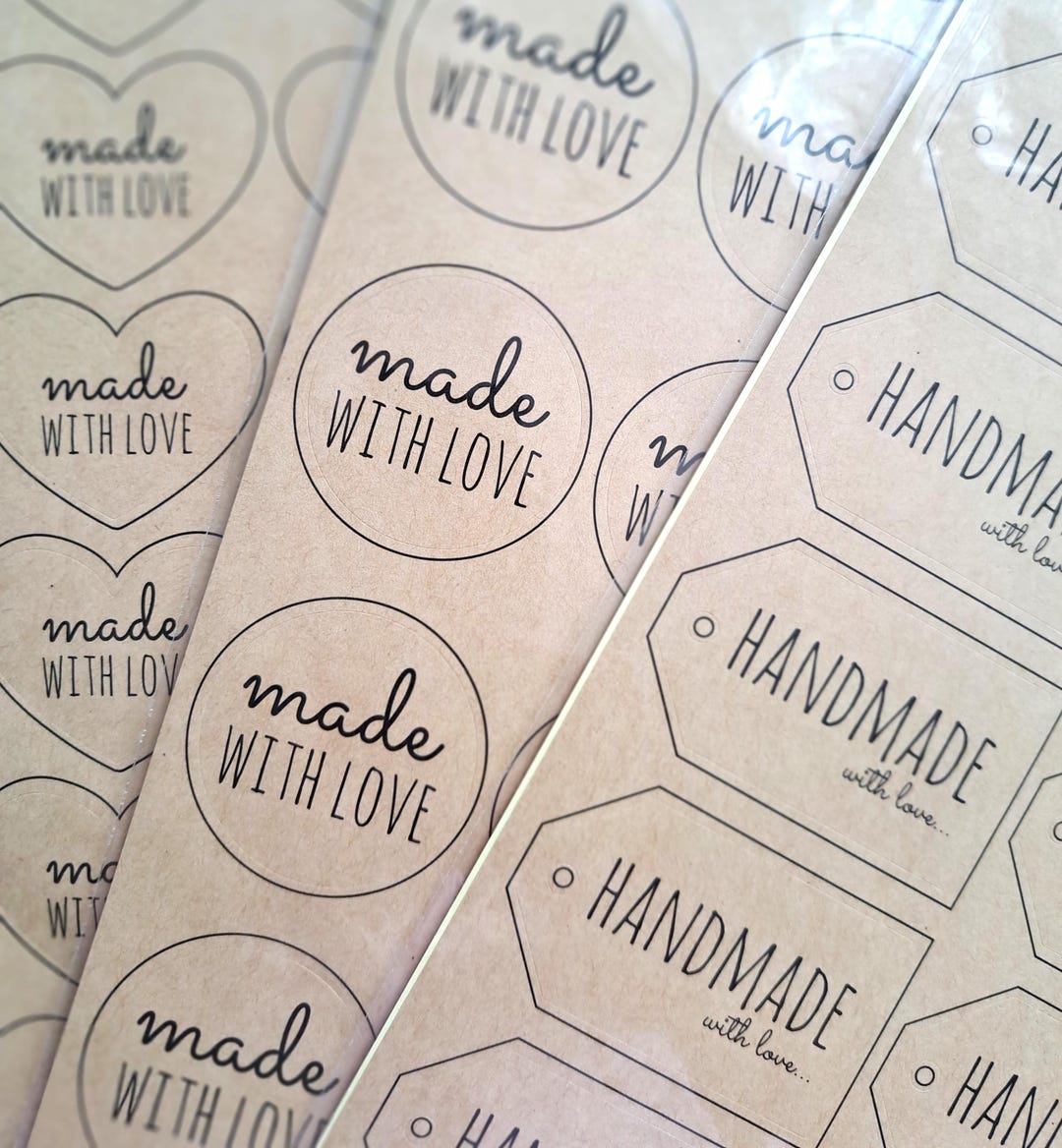 Made With Love Stickers, Handmade by Stickers for DIY Projects, Kraft ...