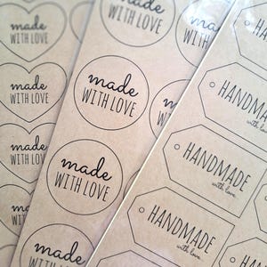 Made with Love Aufkleber, Handmade by Aufkleber für DIY-Projekte, Kraftpapier Aufkleber, handmade by Aufkleber, handmade with love Aufkleber