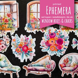 Chaises et jardinières à fleurs avec impression éphémères, objets prédécoupés, décorations pour cartes, fournitures pour fabrication de cartes/fournitures pour journaux indésirables/découpes florales