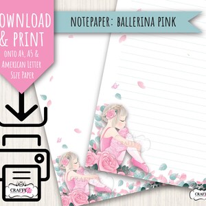 Carta da lettere STAMPABILE, Ballerina in rosa, carta da lettere digitale, carta da lettere da scaricare e stampare
