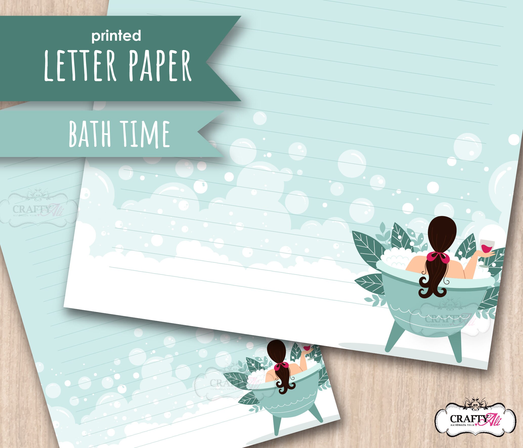 Bath Time Printed Letter Writing Paper Set, Notepaper Set, Mindfulness ...
