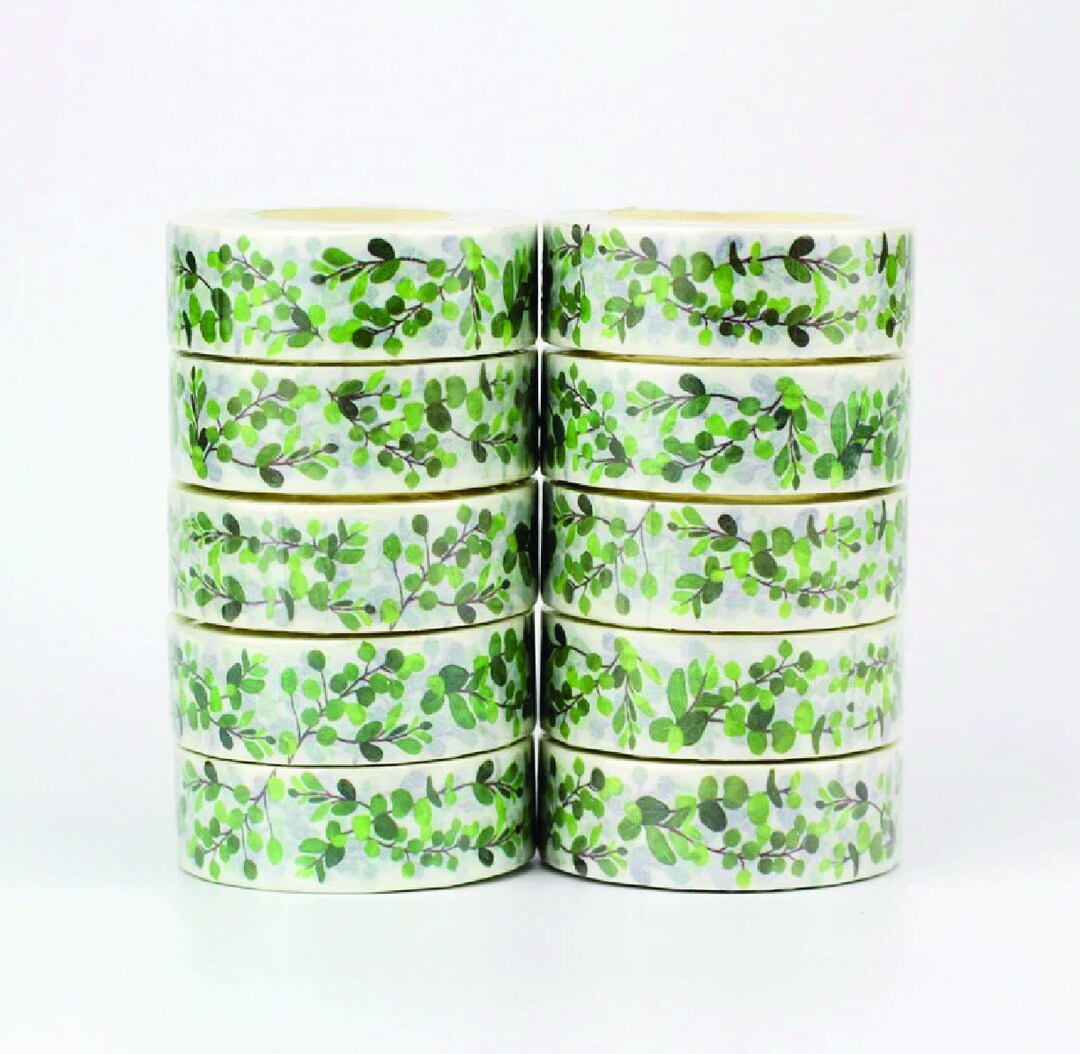 Green Leaves Botanical Washi Tape, Printed Masking Tape, Green Washi