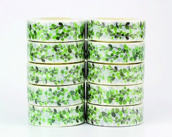 Green leaves botanical Washi Tape, printed masking tape, green washi tape, floral washi tape, decorative tape for journaling, leaf washi