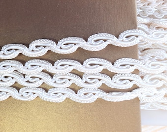 Bridal white scroll braid trim 9mm wide - white decorative trim - white ribbon