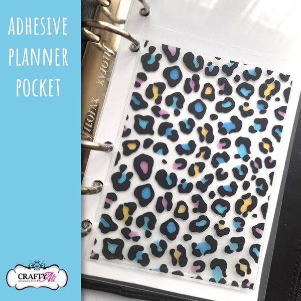 Leopard Print Self-Adhesive Planner Pocket in various sizes, display pocket, London stationery, planner stationery