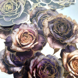 Gorgeous Foiled Purple Rose Sticker flakes / transparent stickers / large stickers / foiled stickers / journal stickers / floral stickers