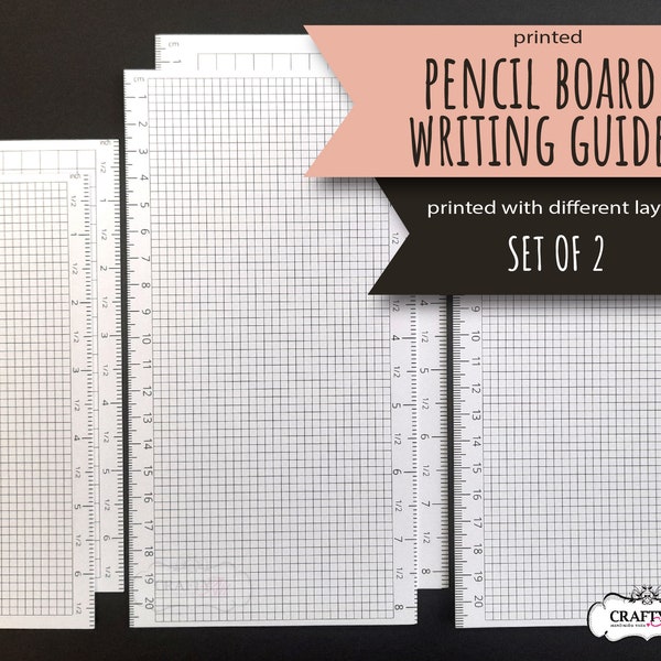 Set of 2 Sturdy Writing Shield Pencil Boards, page protectors, handwriting guides, grid template boards, double sided, page underlay