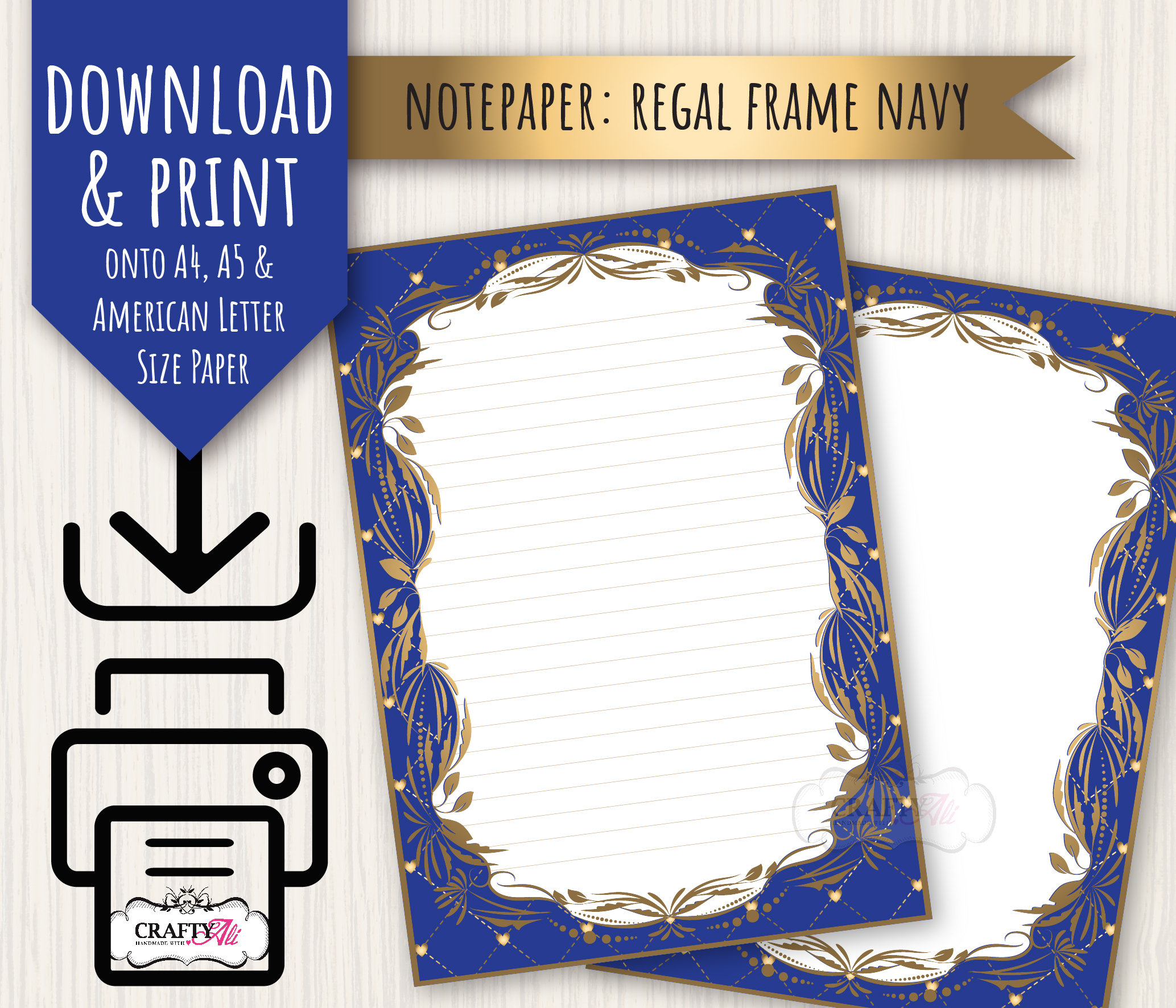 PRINTABLE Letter Writing Notepaper Regal Frame Navy Digital Letter Writing Paper Notepaper to Download and Print Etsy