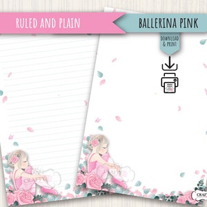 PRINTABLE Letter Writing Notepaper, Ballerina in Pink, Digital Letter ...