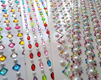 4 x Packs of Jewel border stickers in pretty colours, gem stickers, rhinestone stickers, diamante gem embellishments, 3D stickers, jewel art