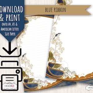 Carta da lettere STAMPABILE, Blue Ribbon, carta da lettere digitale, carta da lettere da scaricare e stampare