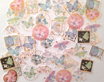 Pretty Butterfly Sticker flakes, butterfly stickers, washi stickers, foiled stickers / card making supplies / junk journal supplies