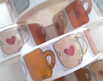Hot Drink, Tea and Coffee Lovers washi tape, printed masking tape, coffee washi tape, planner washi tape