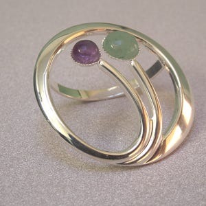 19a Art Deco Scarf Ring with Chalcedony and Amethyst