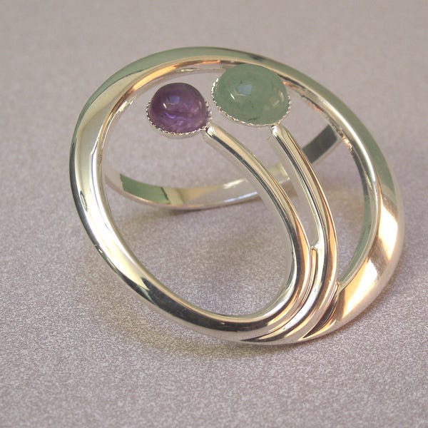 19a Art Deco Scarf Ring with Chalcedony and Amethyst