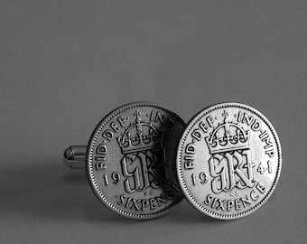1941 Sterling Silver Sixpence Cufflinks