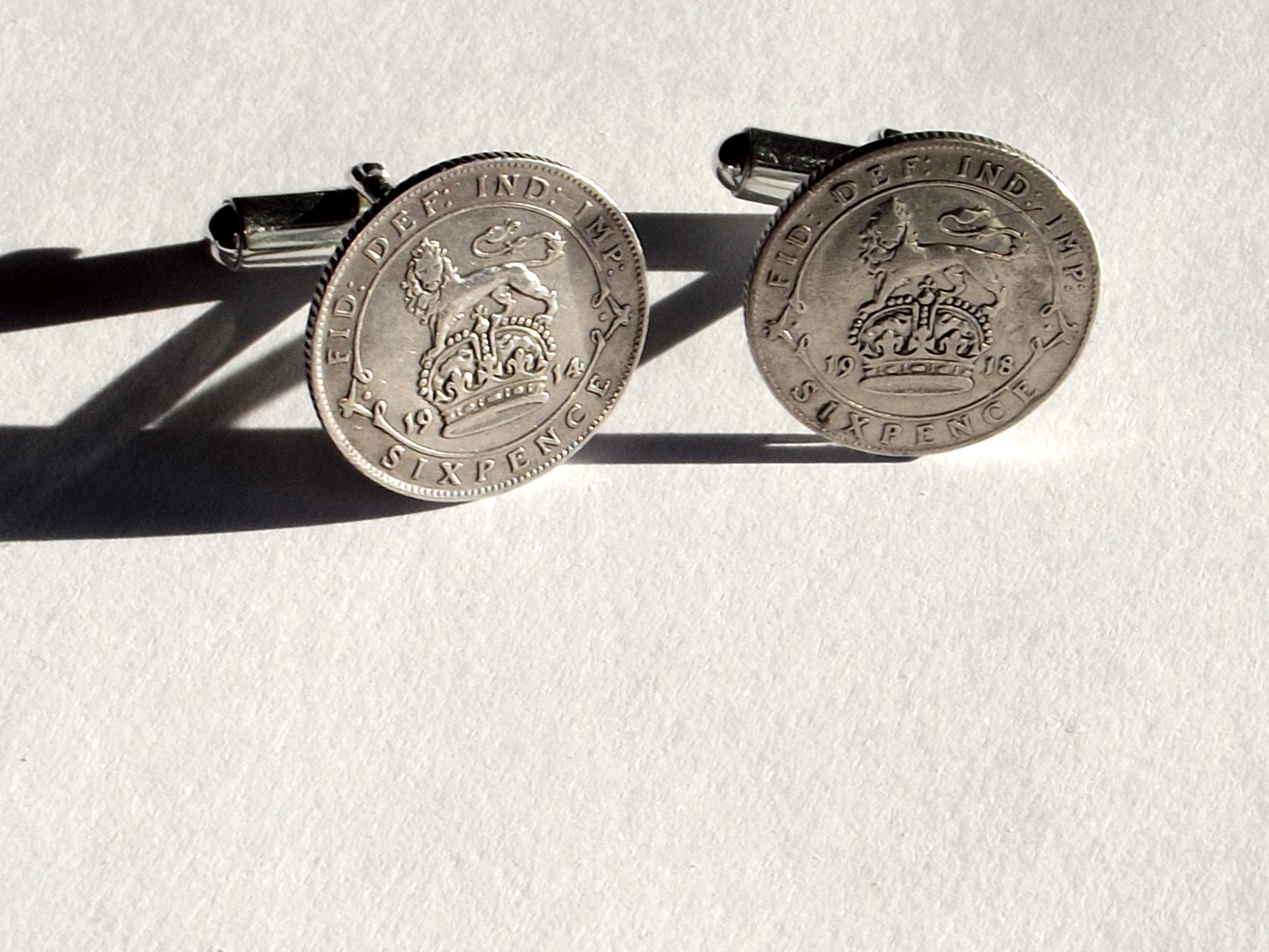 Boutons De Manchette Vintage En Argent Massif - Style Milieu Du Siècle, Datés 1917, Occasion En Bon état
