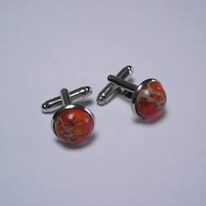 12Cab35 Orange Imperial Jaspis - Natürliche Edelstein Manschettenknöpfe