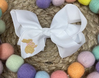 Bunny Bow/ Girls Bow/ Easter Bunny Sister Bow/ Easter Embroidered Bow/ Holiday Bow