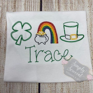 SHORT SLEEVE St. Patricks Day Embroidered Shirt/ Rainbow Leprechaun Clover Applique Shirt/Lucky Personalized/Custom Kids Shirt