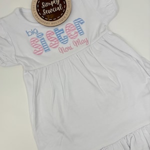 SHORT SLEEVE Big Sister Applique Dress/ Sister Embroidered Dress/ Personalized Applique Ruffle Dress/ Custom Dress