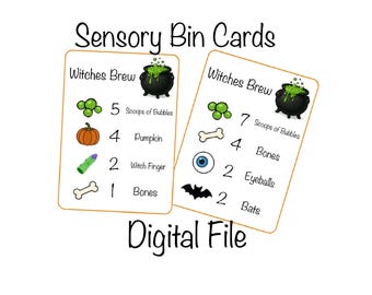 Tarjetas de recetas para la caja sensorial de la poción de brujas: Actividad espeluznante de Halloween para niños (solo archivo digital)