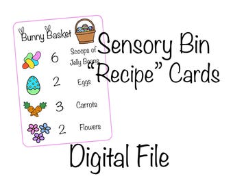 Tarjetas de recetas para cestas de conejito de Pascua con sensory bin (archivo digital únicamente / descarga instantánea)