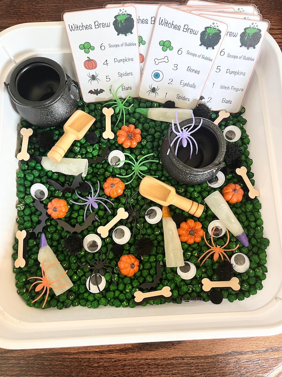 Halloween Witches Brew Sensory Bin: Counting Game for Preschoolers