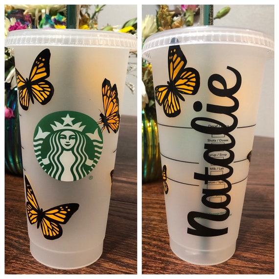 Butterfly Floral Print STARBUCKS reusable Cold Cup Custom