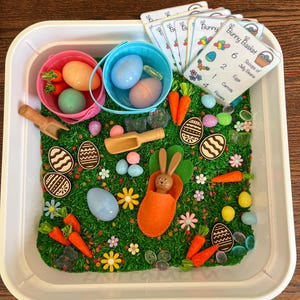 Easter Sensory Bin: Bunny Peg Doll, Counting Game, Spring Holiday