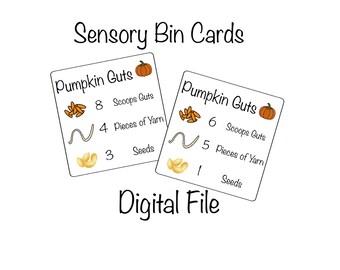 Tarjetas de recetas para la caja sensorial de tripas de calabaza: Actividad espeluznante de Halloween para niños (SOLO archivo digital)