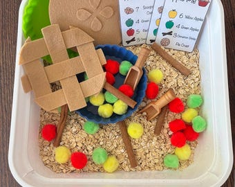 Crea una tarta de manzana / Caja sensorial / Juego de estudio de unidad de otoño para preescolar / Aprendizaje en casa
