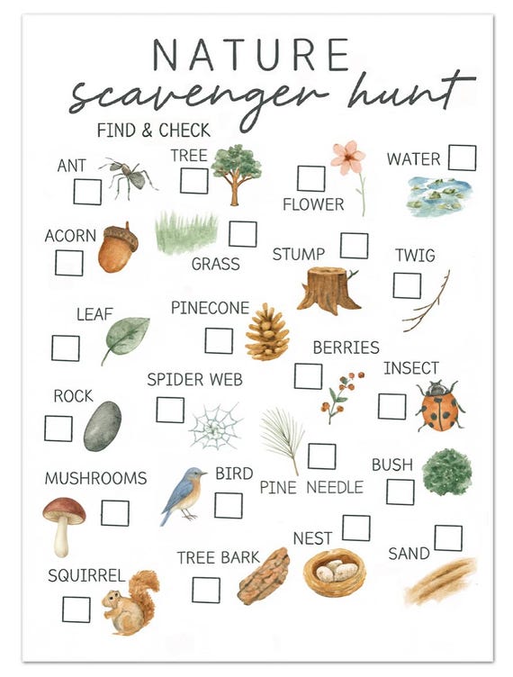 Nature Scavenger Hunt: Outdoor Activity for Toddlers & Kids (Digital Download)