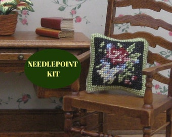 1:12 miniature pillow kit Petit point needlepoint dolls house cushion Dollhouse miniatures accessory for armchair, chair, sofa 22ct 1.25” sq