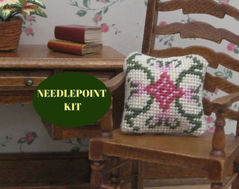 1:12 miniature pillow kit Petit point needlepoint dolls house cushion Dollhouse miniatures accessory for armchair, chair, sofa 22ct 1.25” sq