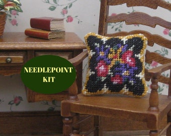 1:12 miniature pillow kit Petit point needlepoint dolls house cushion Dollhouse miniatures accessory for armchair, chair, sofa 22ct 1.25” sq