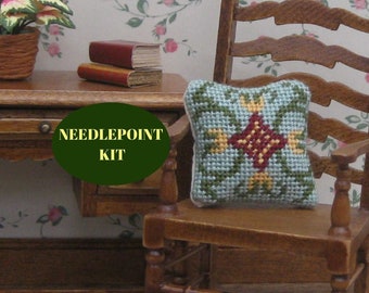 1:12 miniature pillow kit Petit point needlepoint dolls house cushion Dollhouse miniatures accessory for armchair, chair, sofa 22ct 1.25” sq