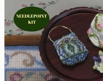 1:12 doll house purse kit Petit point needlepoint Dollhouse miniatures accessories Miniature embroidery handbag 32 silk gauze 7/8 x 5/8 inch