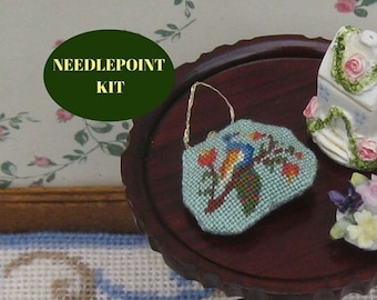 1:12 doll house purse kit Petit point needlepoint Dollhouse miniatures accessories Miniature embroidery handbag 40 silk gauze 7/8 x 5/8 inch