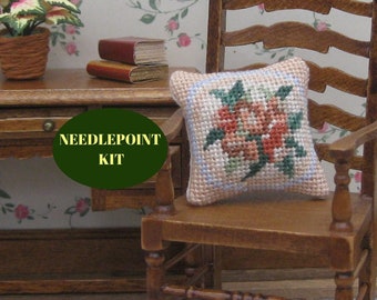 1:12 miniature pillow kit Petit point needlepoint dolls house cushion Dollhouse miniatures accessory for armchair, chair, sofa 22ct 1.25” sq