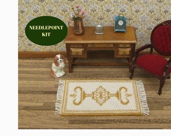 Dollhouse miniatures rug KIT. Doll house rug for 1:12 scale dolls house 2.5 x 4” Miniature needlepoint carpet kits accessory w/ 18 ct canvas